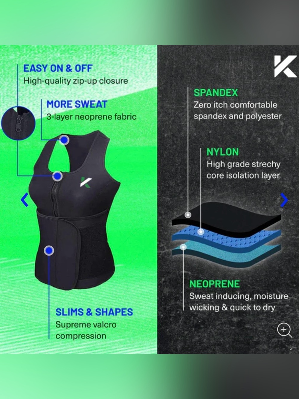 Black Zip-Front Waist Trainer Vest with Adjustable Wrap
